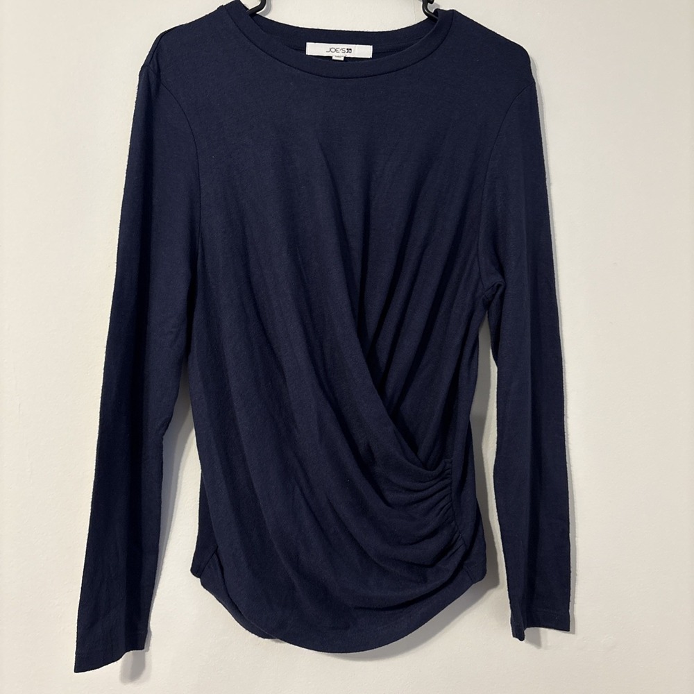 Joe's Jeans XL Navy Ruched Side Long Sleeve Top Draped Stretch Casual